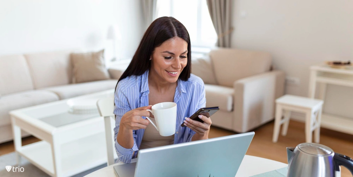 Woman using easily enrolled Android device at home
