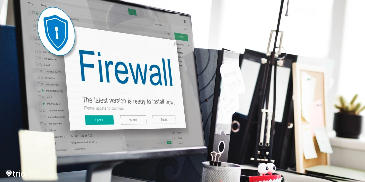 screen with firewall notification]