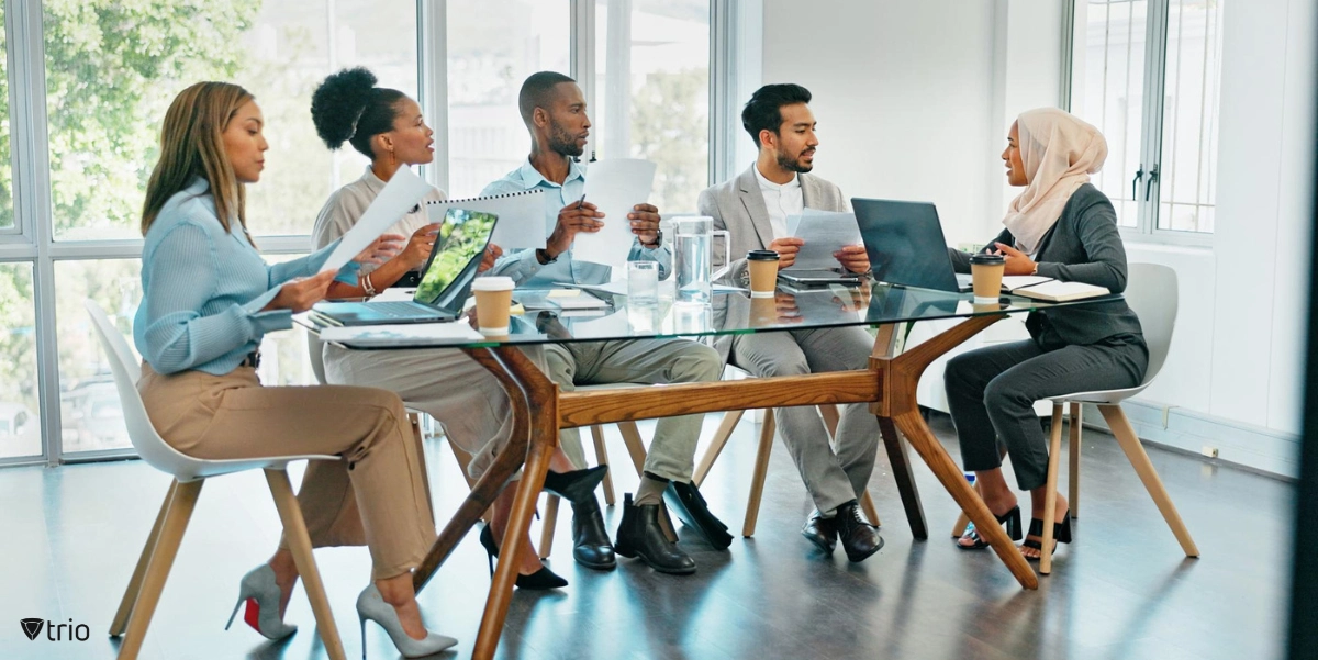 coworkers in an in-person meeting