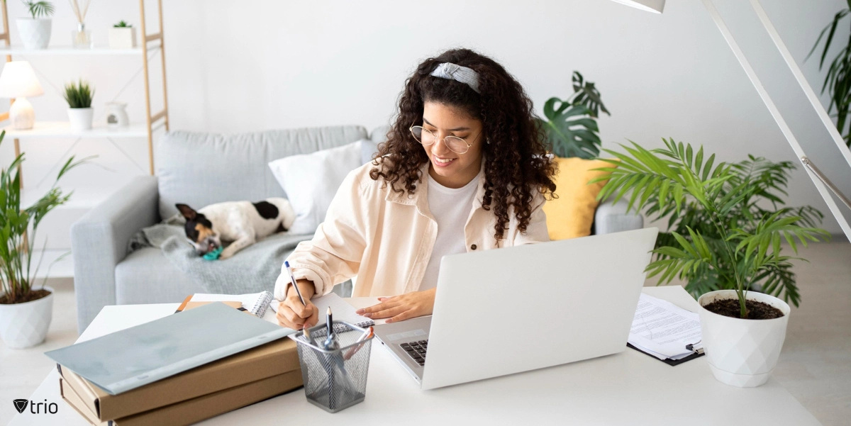 woman working from home with her laptop