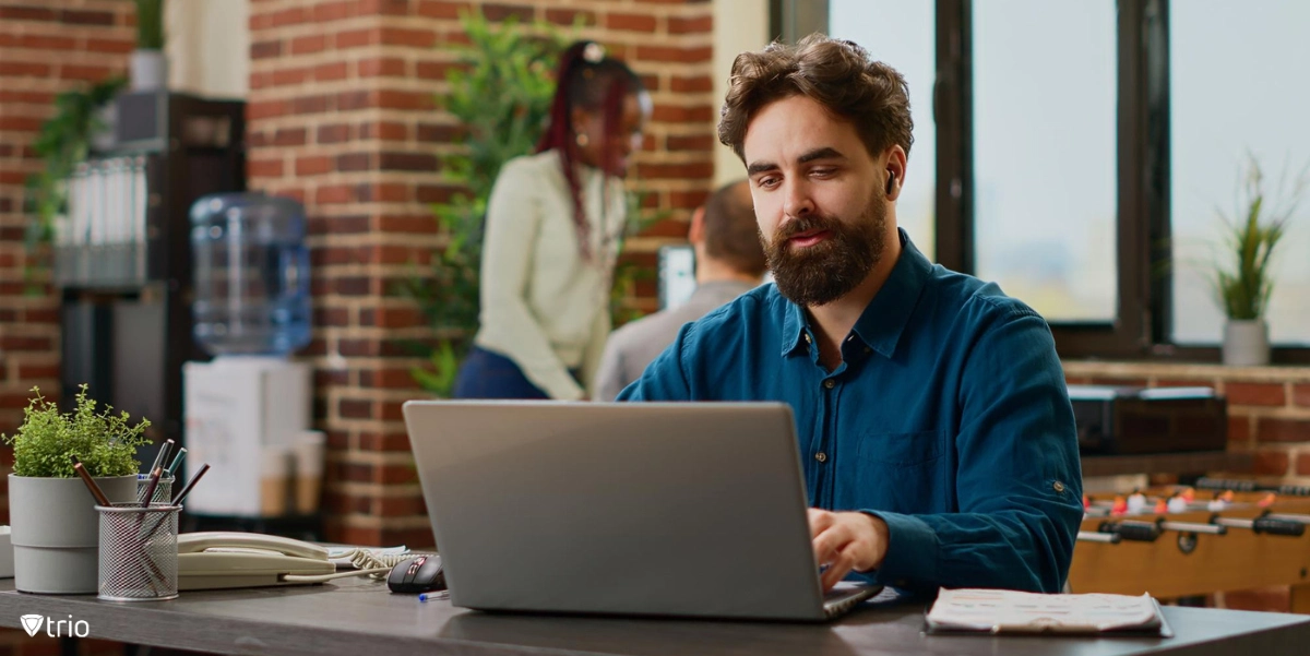 Businessman using his device of choice to work