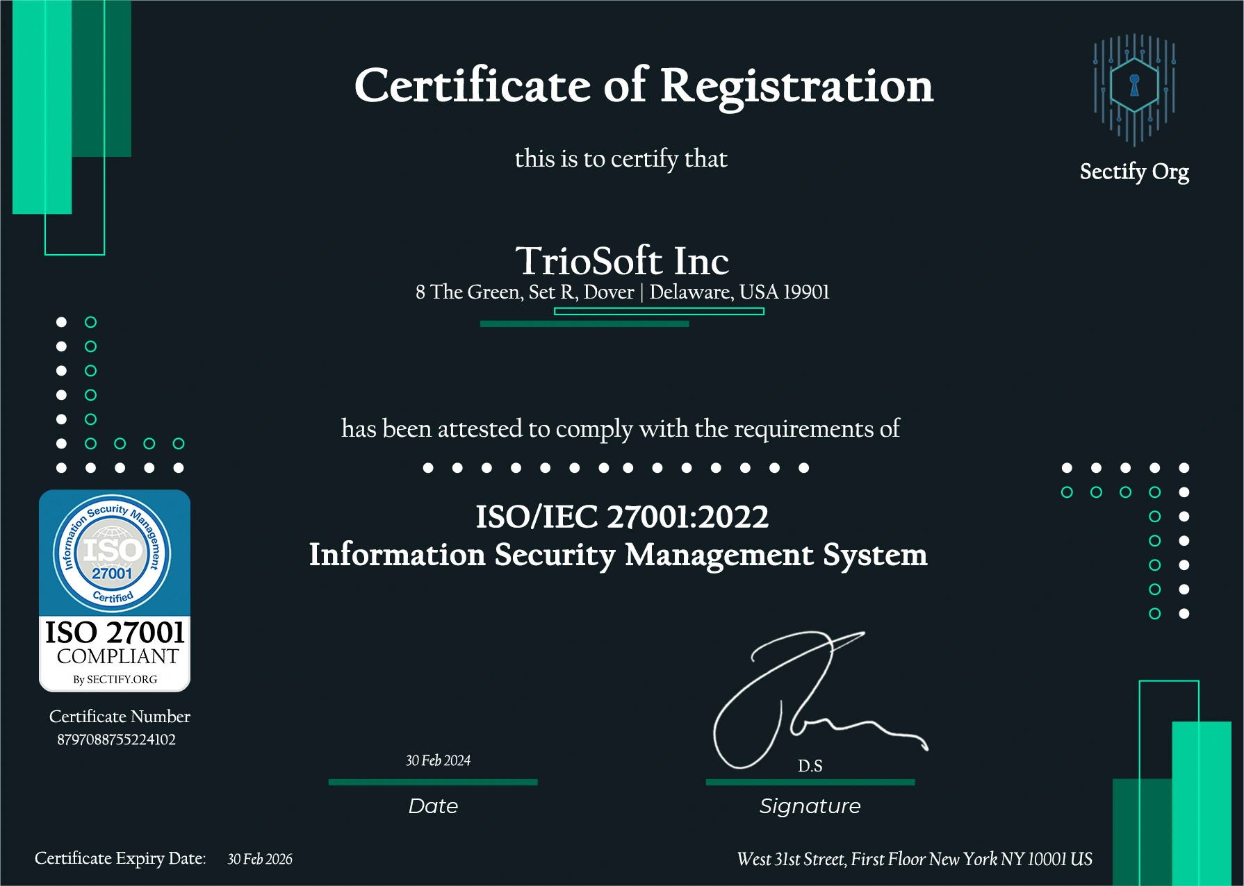 Trio's ISO 27001 certificate