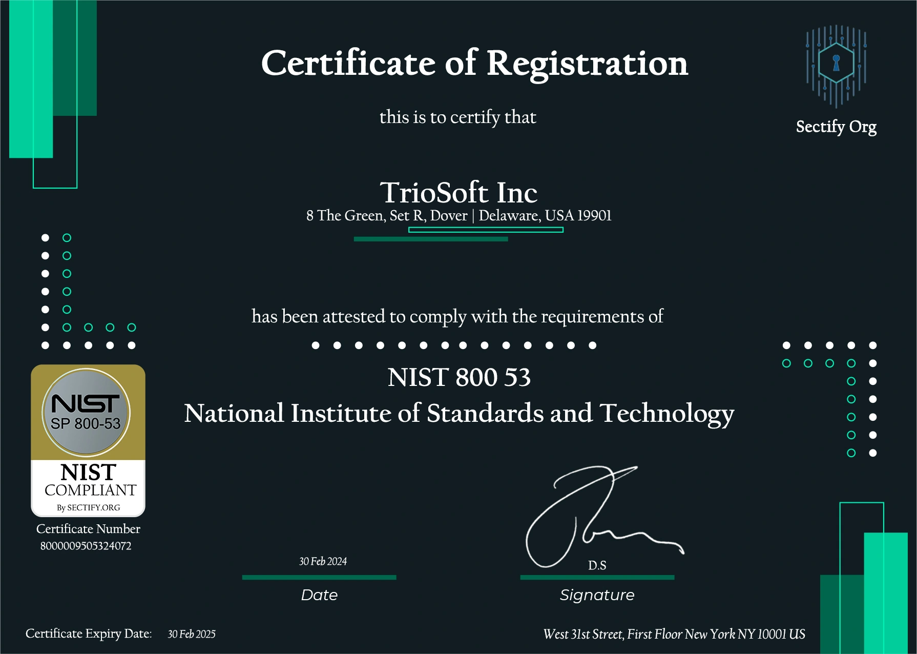 Trio's Certification of NIST 800-53