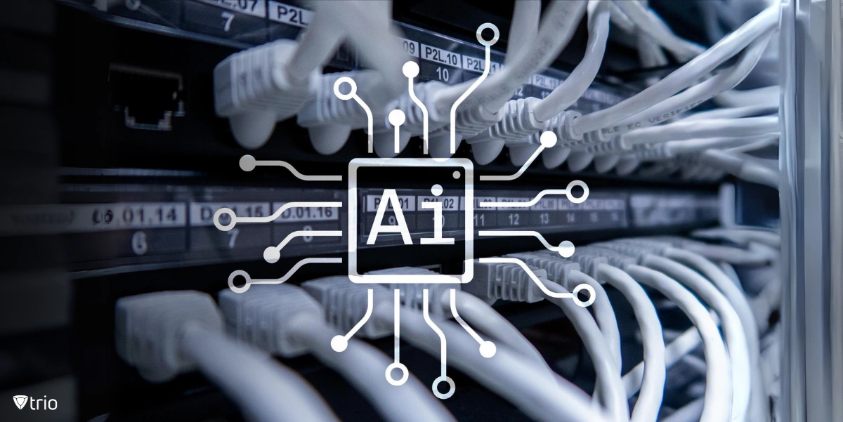Text von KI auf einem Bild von Computeranschlüssen