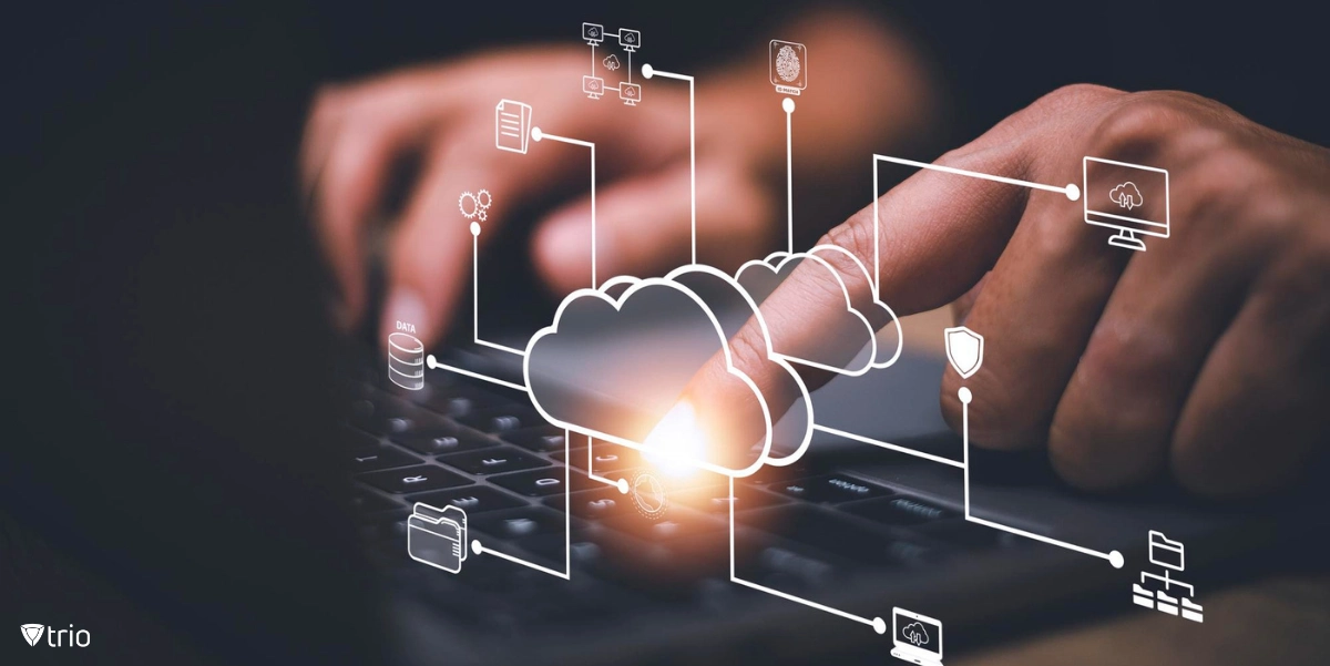 Businessman with cloud SASE diagram show on hand