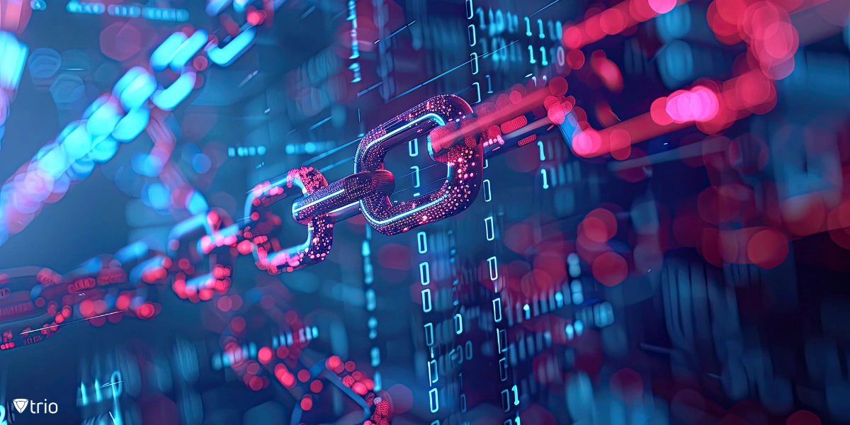 Abstraktes Bild einer Kette vor dem Hintergrund von Computercodes, die die Bedeutung von Datenverschlüsselungsprotokollen symbolisieren