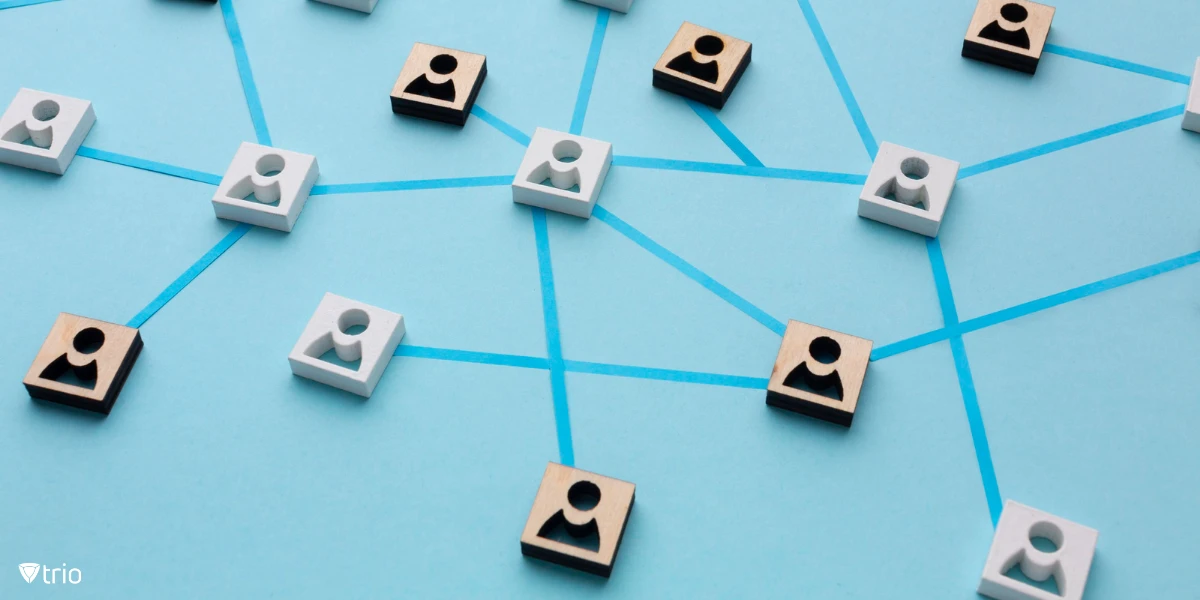 visual representation of centralized identity management with multiple person icons connected to a center