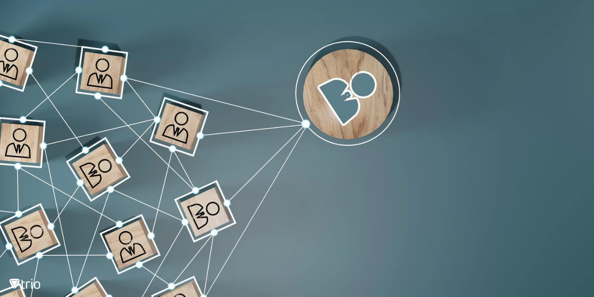 visual representation of centralized identity management with multiple person icons connected to a center