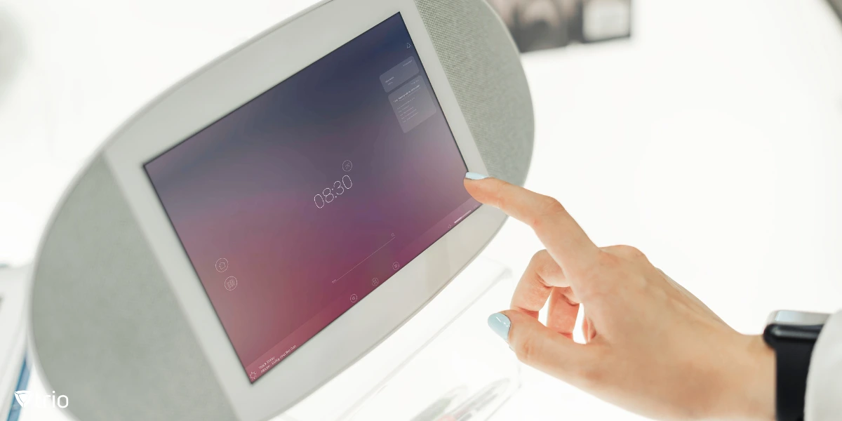 Someone touching the screen of a tablet.